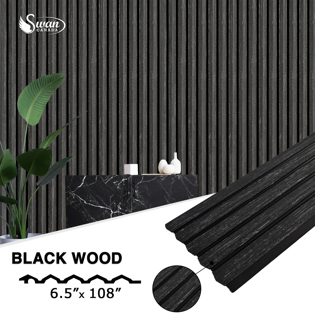 PS Fluted Panels, Black Wood, 20 Panels x 9 feet long.