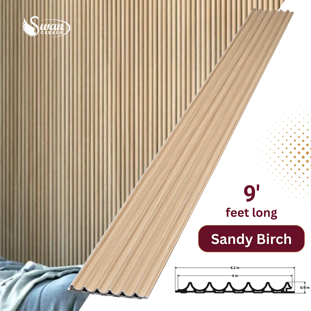 WPC Fluted Panels, Sandy Birch, 10 Panels x 9 feet long.