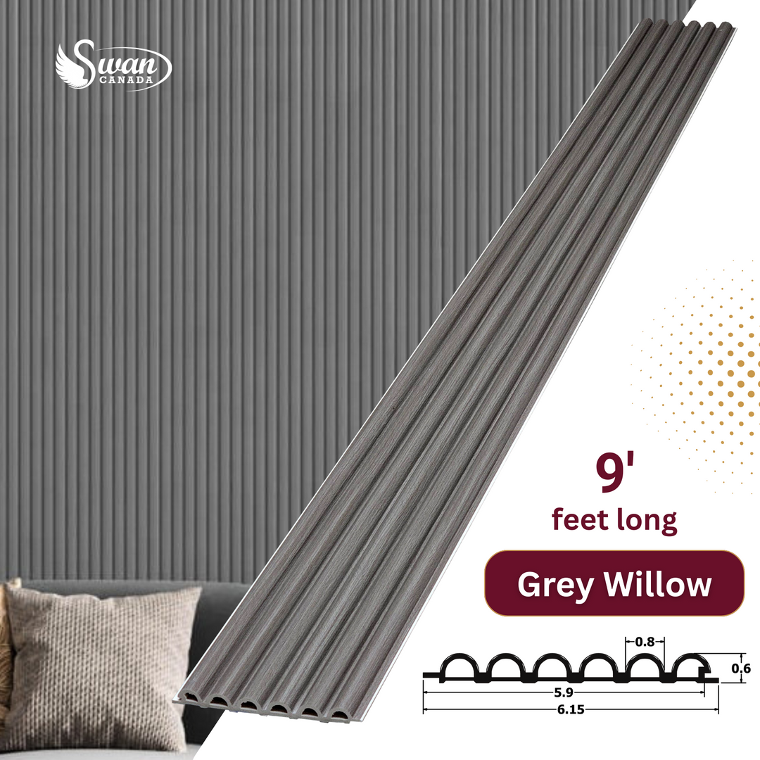 WPC Fluted Panels, Grey Willow, 10 Panels x 9 feet long.