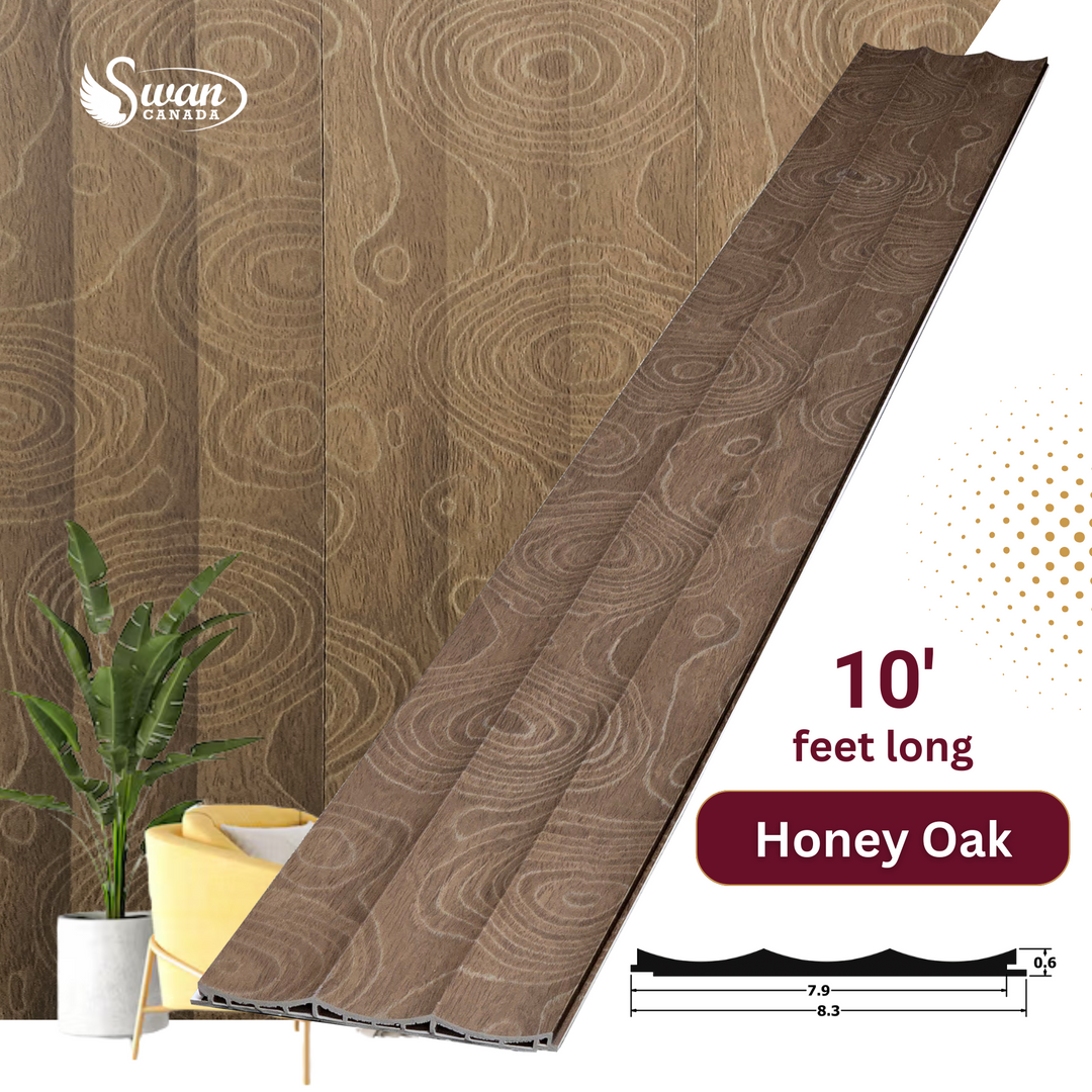 WPC Fluted Panels, Honey Oak, 10 Panels x 10 feet long.