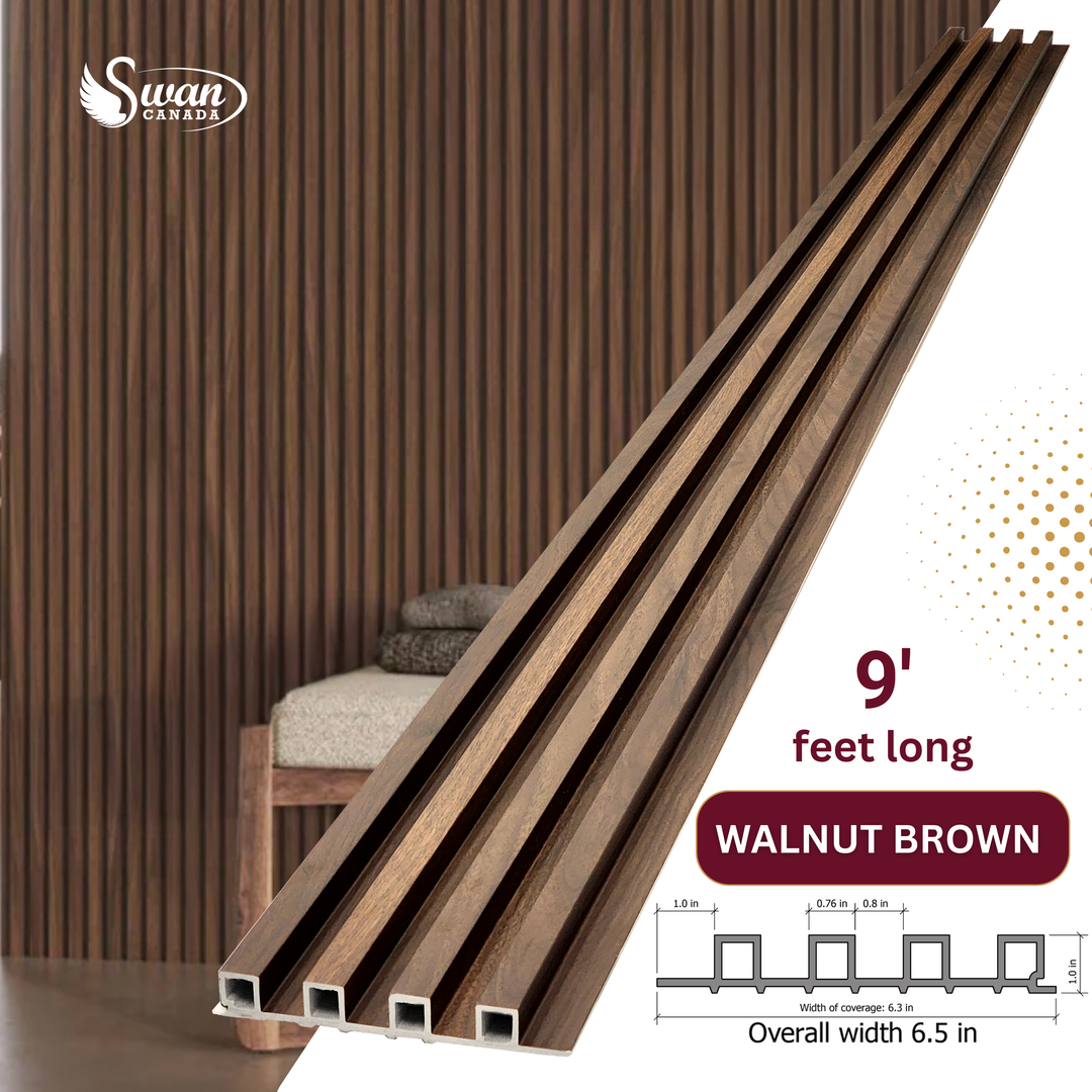 WPC Fluted Panels, Walnut Brown, 10 Panels x 9 feet long.