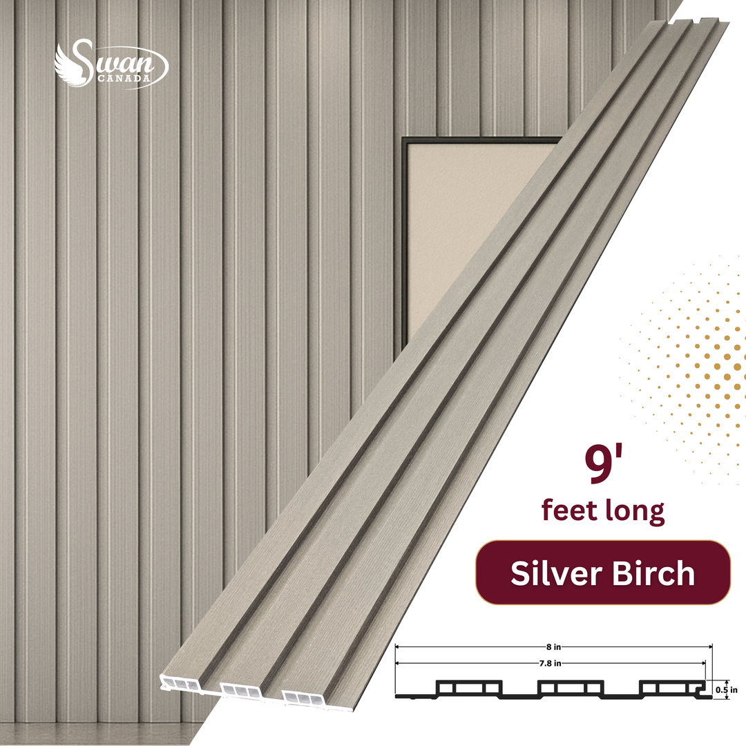 WPC Fluted Panels, Silver Birch, 10 Panels x 9 feet long.
