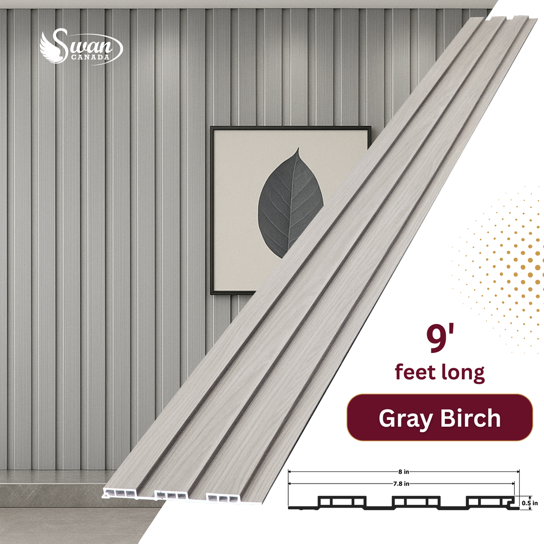WPC Fluted Panels, Gray Birch, 10 Panels x 9 feet long.