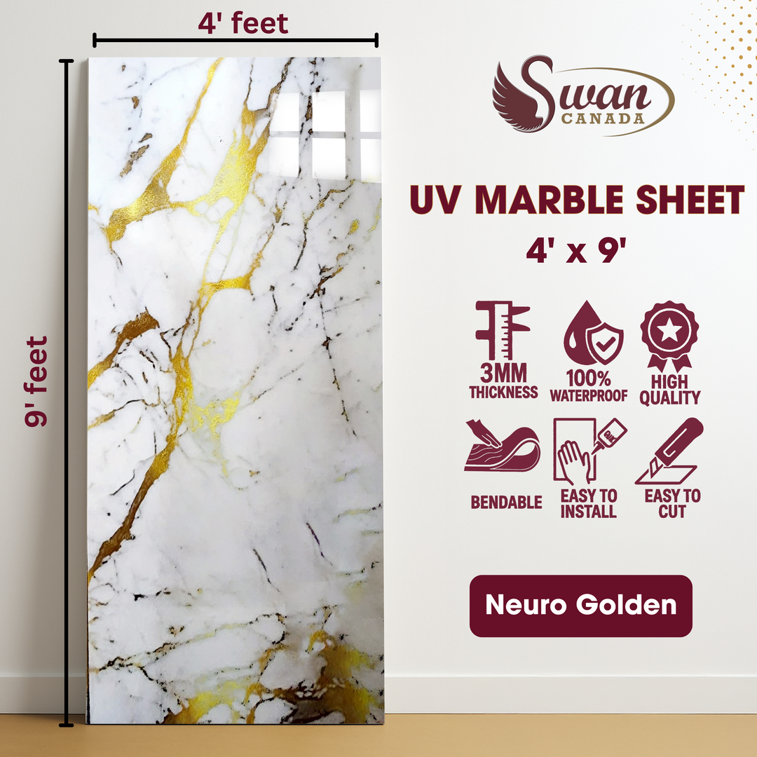 Livre de marbre UV assorti, Neuro Golden, 1 feuille, 4 x 9 pieds
