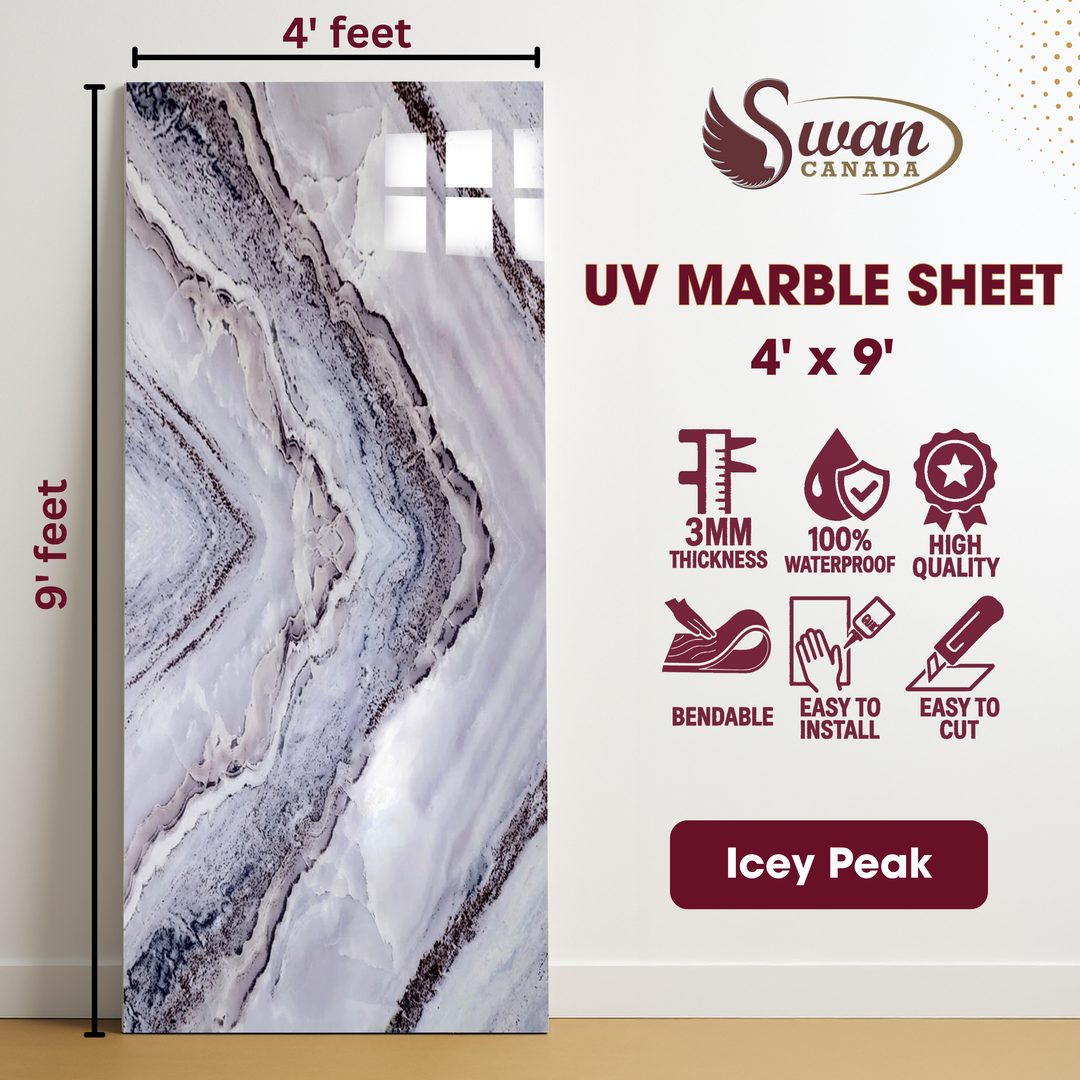 Livre de marbre UV assorti, Icey Peak, 1 feuille, 4 x 9 pieds