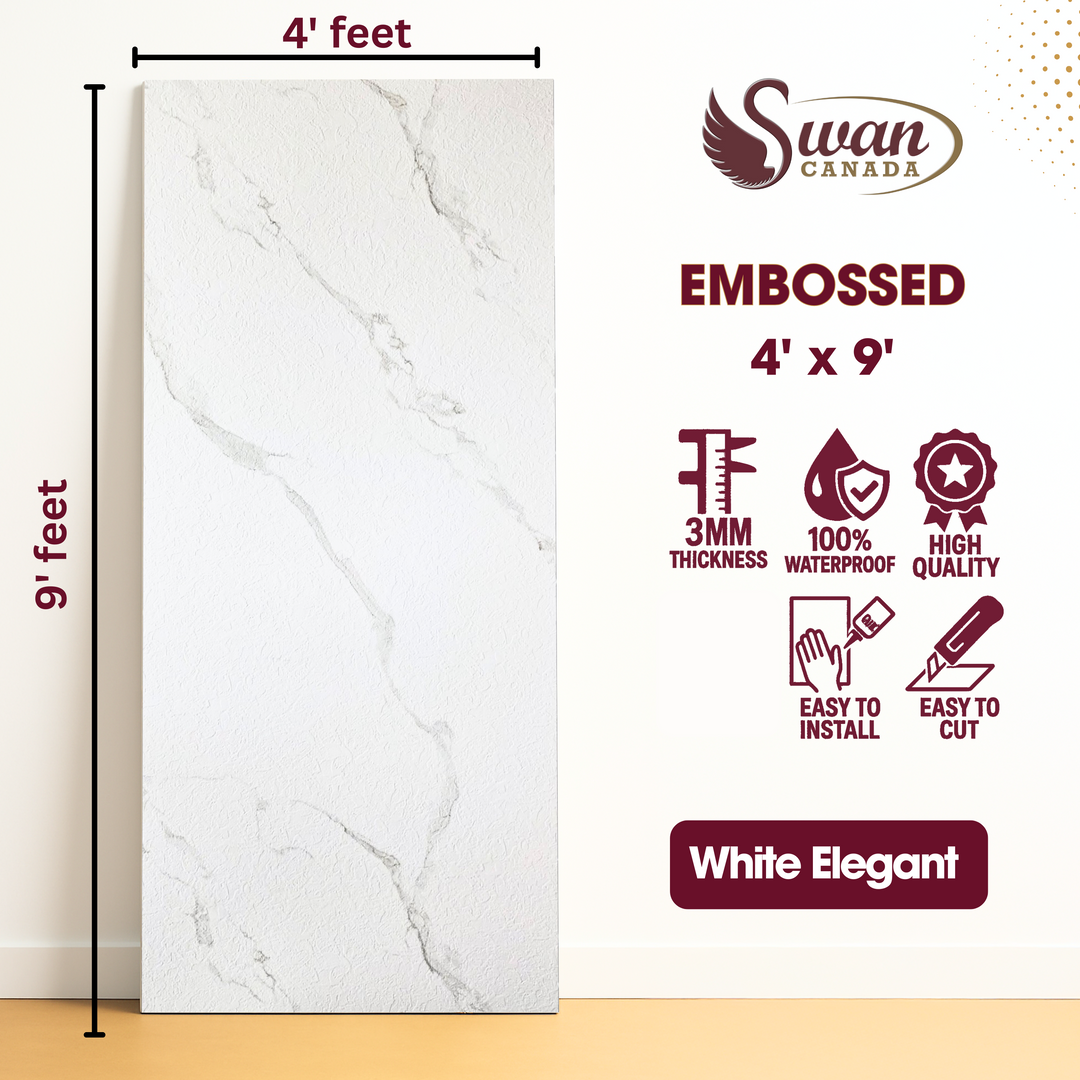 Embossed Board, White Elegant, 1 Sheet, 4 X 9 Feet