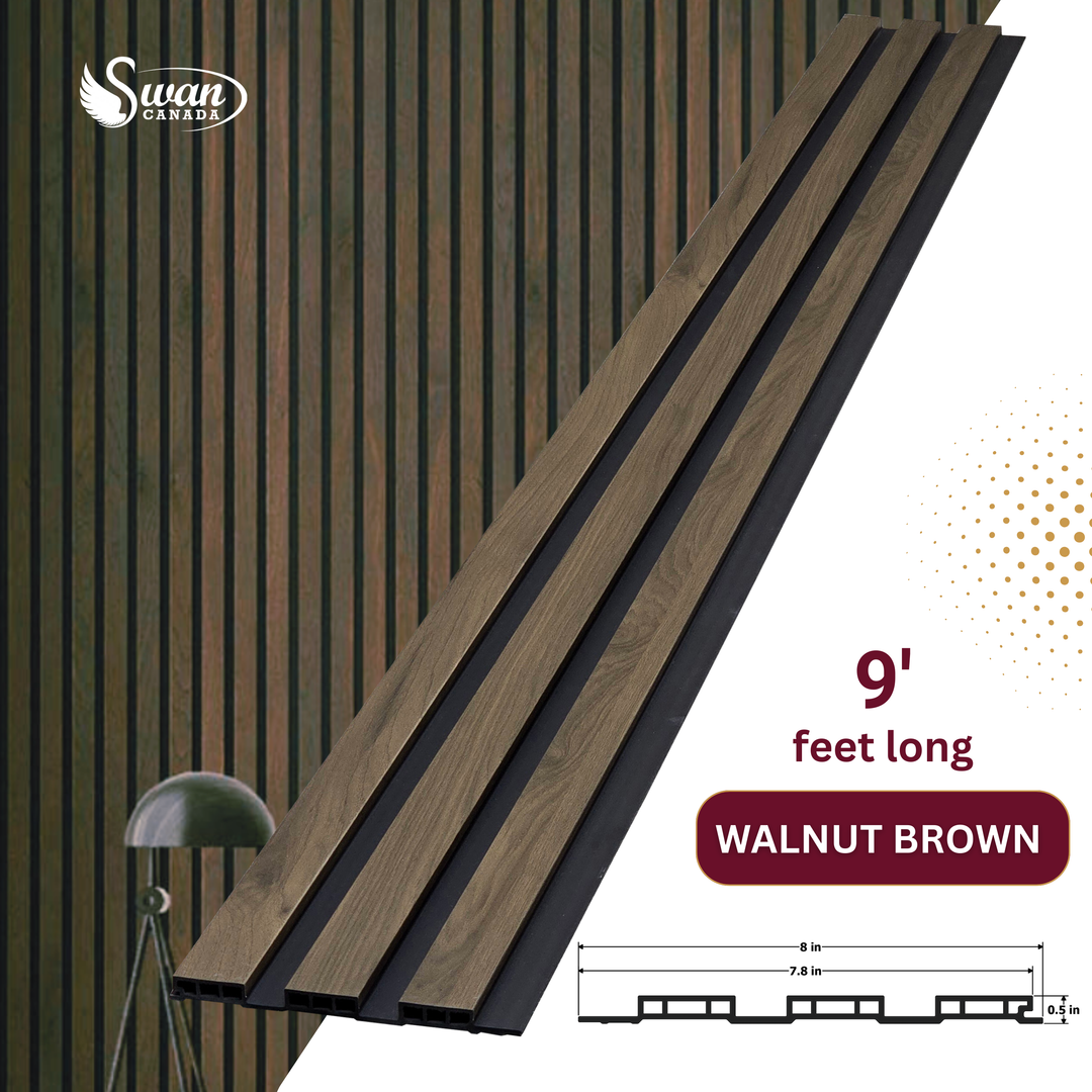 WPC Fluted Panels, Walnut Brown, 10 Panels x 9 feet long.