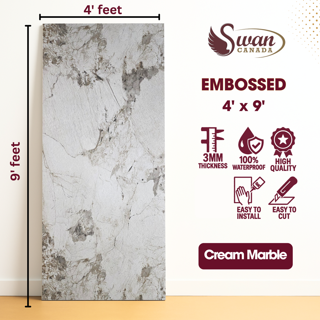 Embossed Board, Cream Marble, 1 Sheet, 4 X 9 Feet