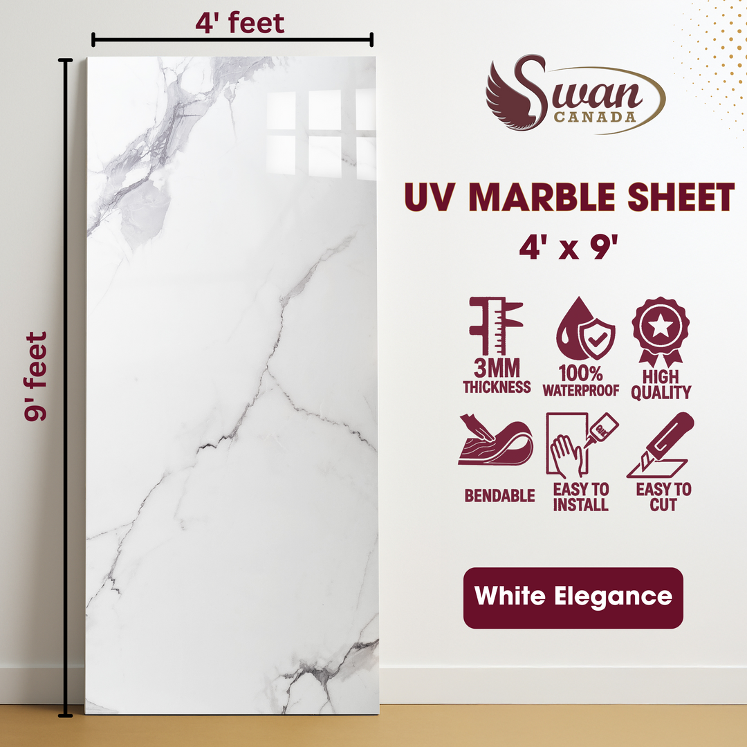 UV Marble Sheets, White Elegance, 1 Sheet, 4 X 9 Feet