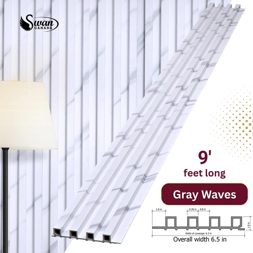 WPC Fluted Panels, Gray Waves, 10 Panels x 9 feet long.