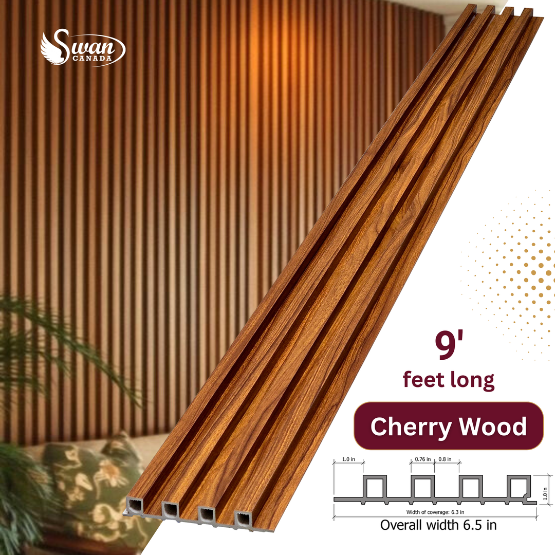 WPC Fluted Panels, Cherry Wood, 10 Panels x 9 feet long.