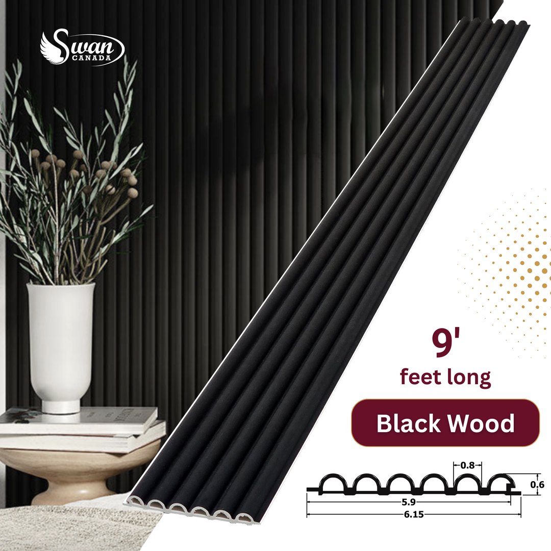 WPC Fluted Panels, Black Wood, 10 Panels x 9 feet long.