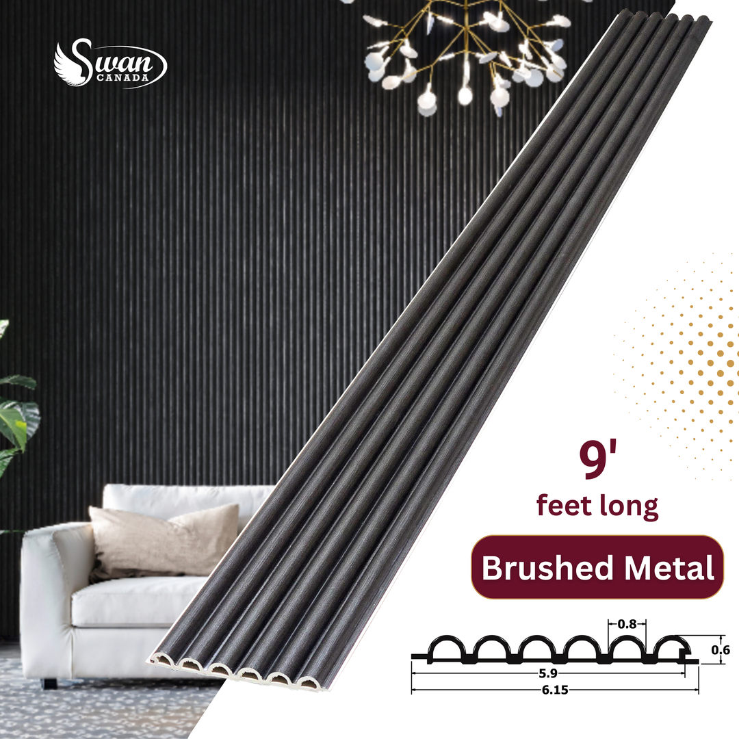 WPC Fluted Panels, Brushed Metal, 10 Panels x 9 feet long.