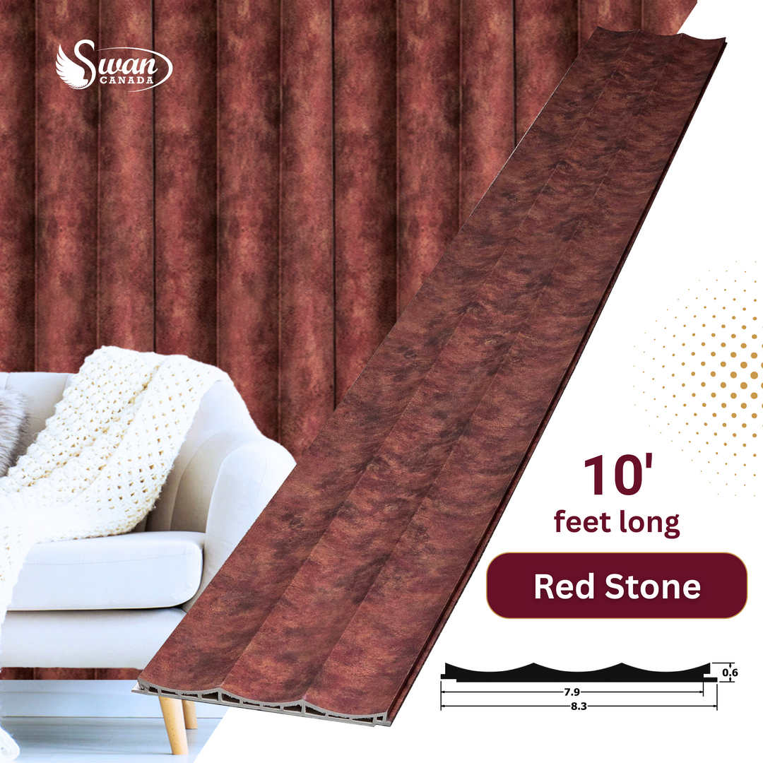 WPC Fluted Panels, Red Stone 10 Panels x 10 feet long.