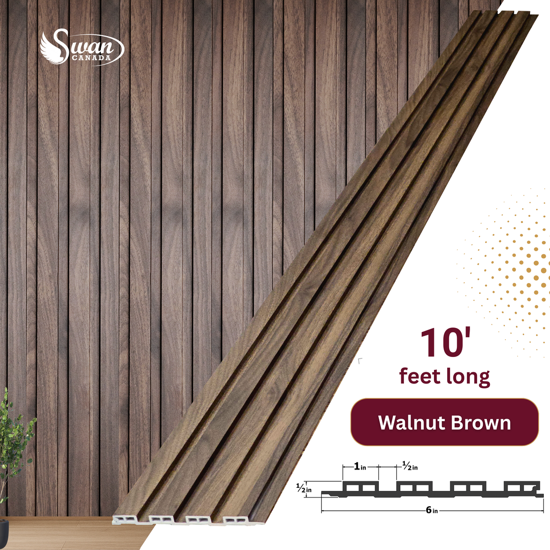 WPC Fluted Panels, Walnut Brown, 10 Panels x 10 feet long.