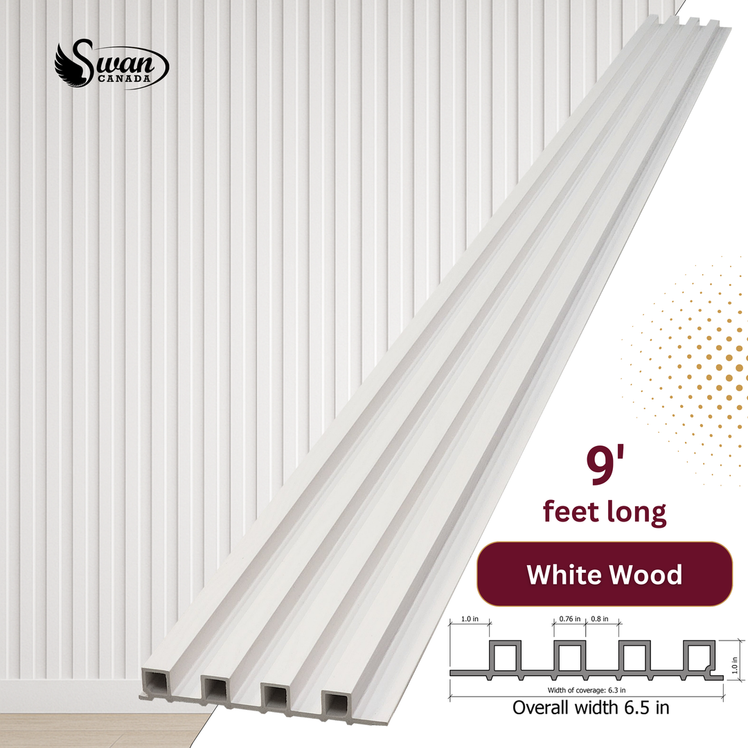 WPC Fluted Panels, White Color, 10 Panels x 9 feet long.