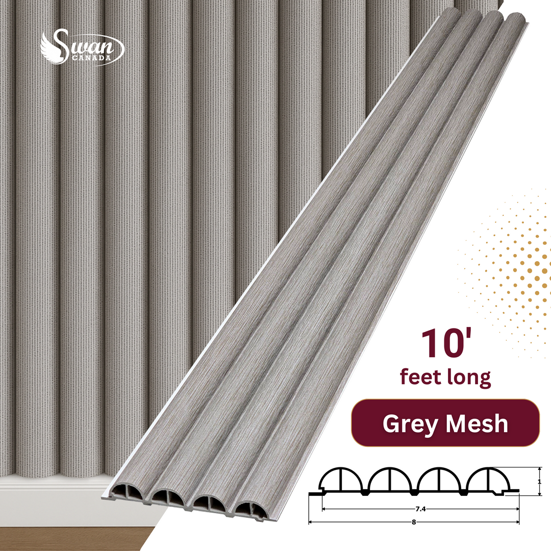 WPC Fluted Panels, Grey Mesh, 10 Panels x 10 feet long.