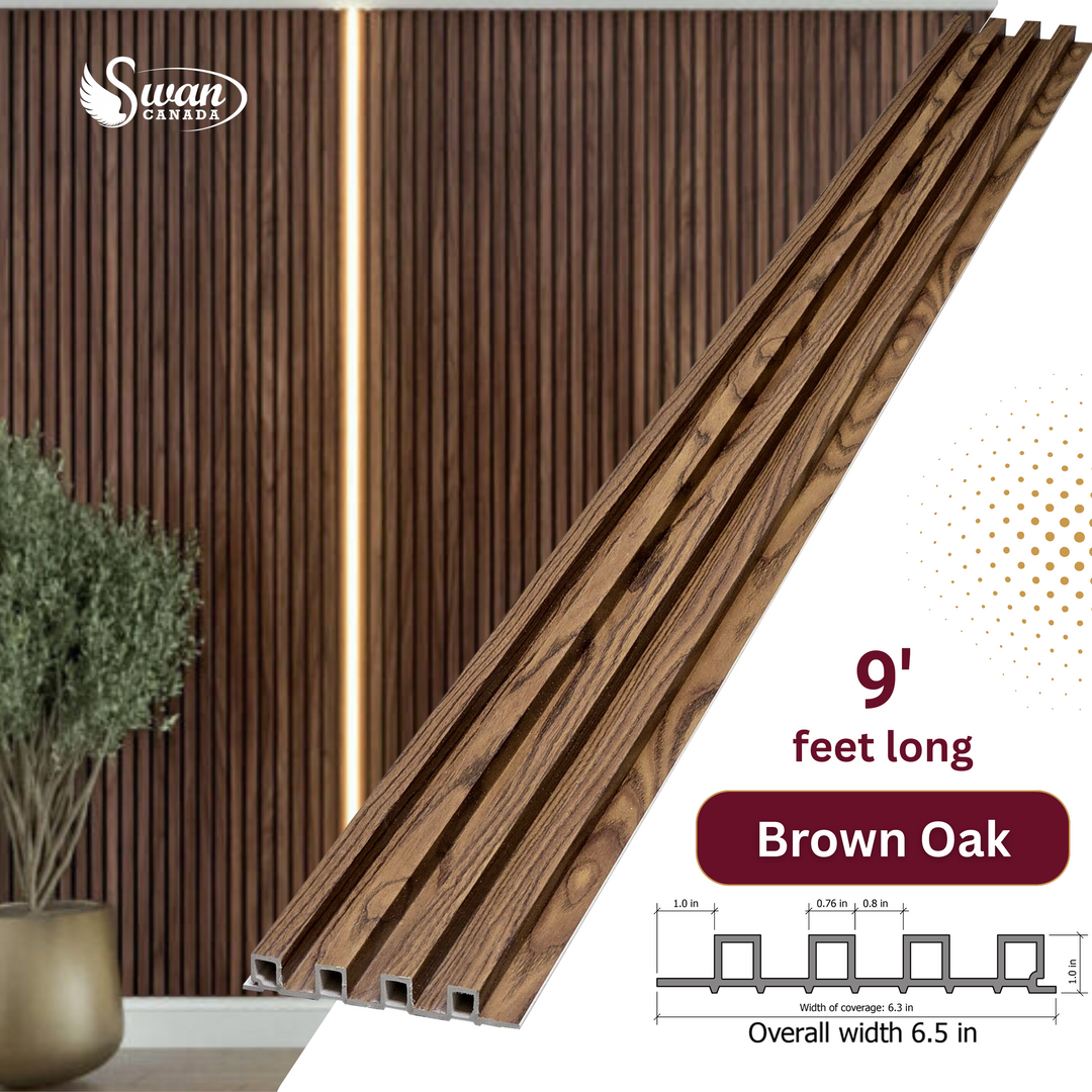 WPC Fluted Panels, Brown Oak 10 Panels x 9 feet long