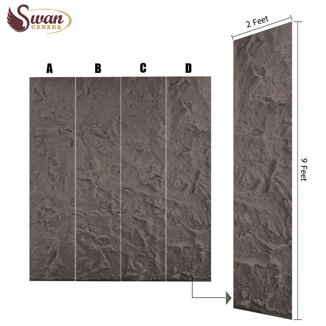PU Faux Stone, Rough Charcoal Stone, 4 Boards, 2 X 9.5 Feet