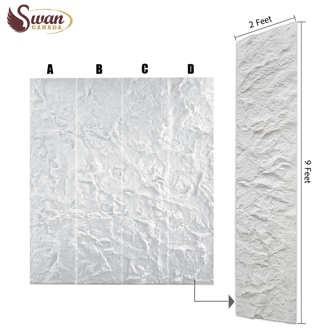 PU Faux Stone, Rough White Stone, 4 Boards, 2 X 9.5 Feet