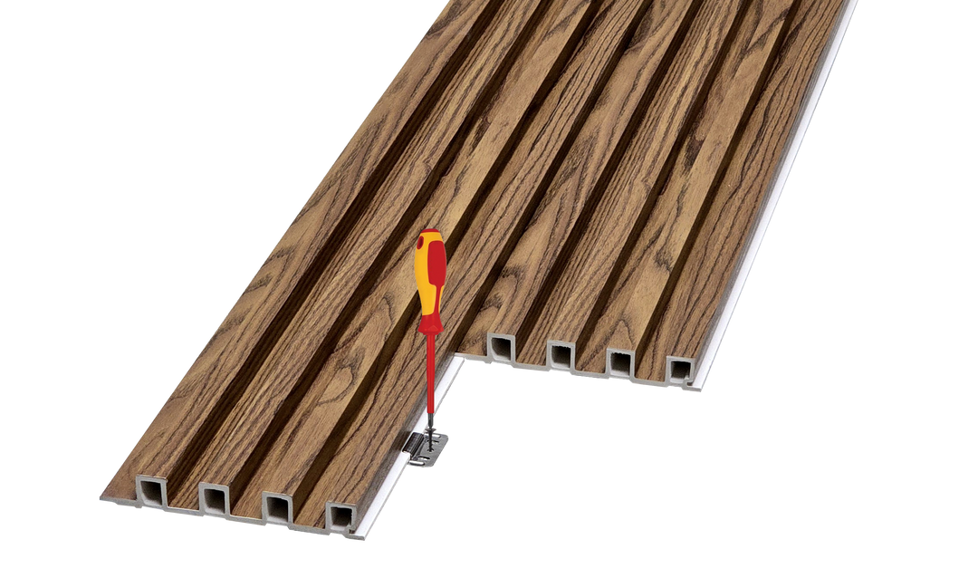 WPC Fluted Panels, Brown Oak 10 Panels x 9 feet long