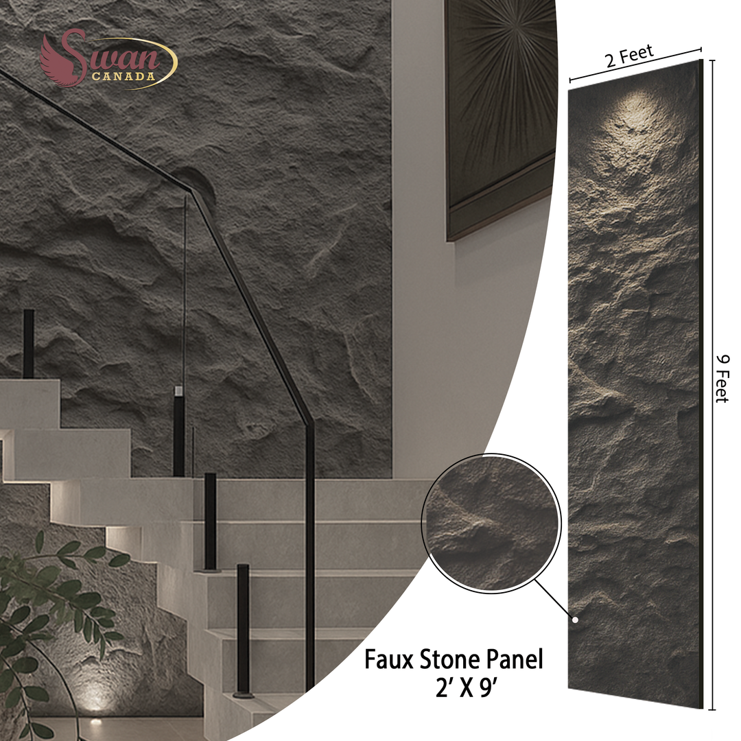 PU Faux Stone, Rough Charcoal Stone, 4 Boards, 2 X 9.5 Feet