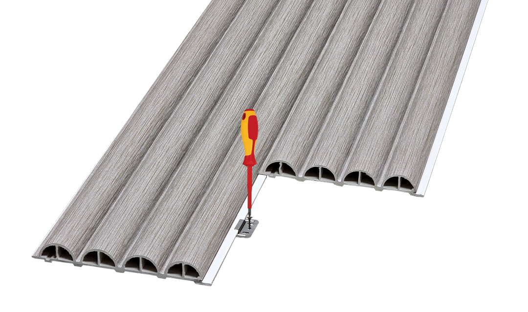 WPC Fluted Panels, Grey Mesh, 10 Panels x 10 feet long.