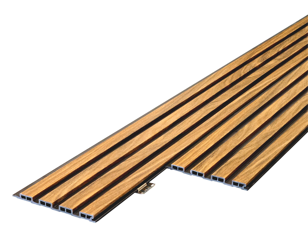 WPC Fluted Panels, Hazelnut Wood black, 10 Panels x 9 feet long.