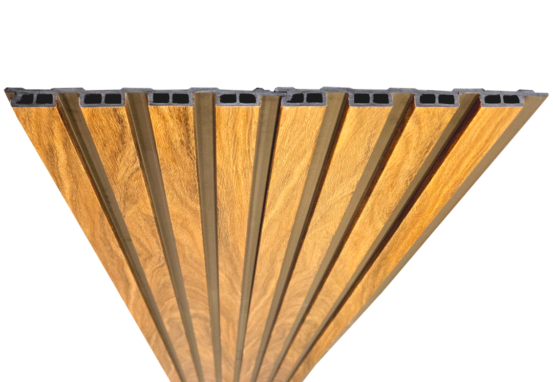 WPC Fluted Panels, Hazelnut Wood black, 10 Panels x 9 feet long.