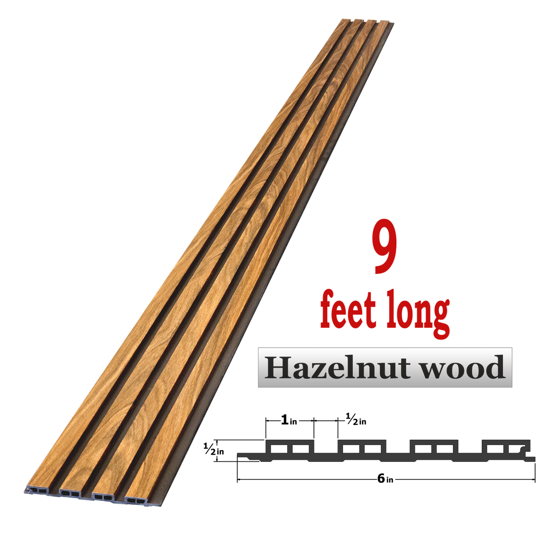 WPC Fluted Panels, Hazelnut Wood black, 10 Panels x 9 feet long.