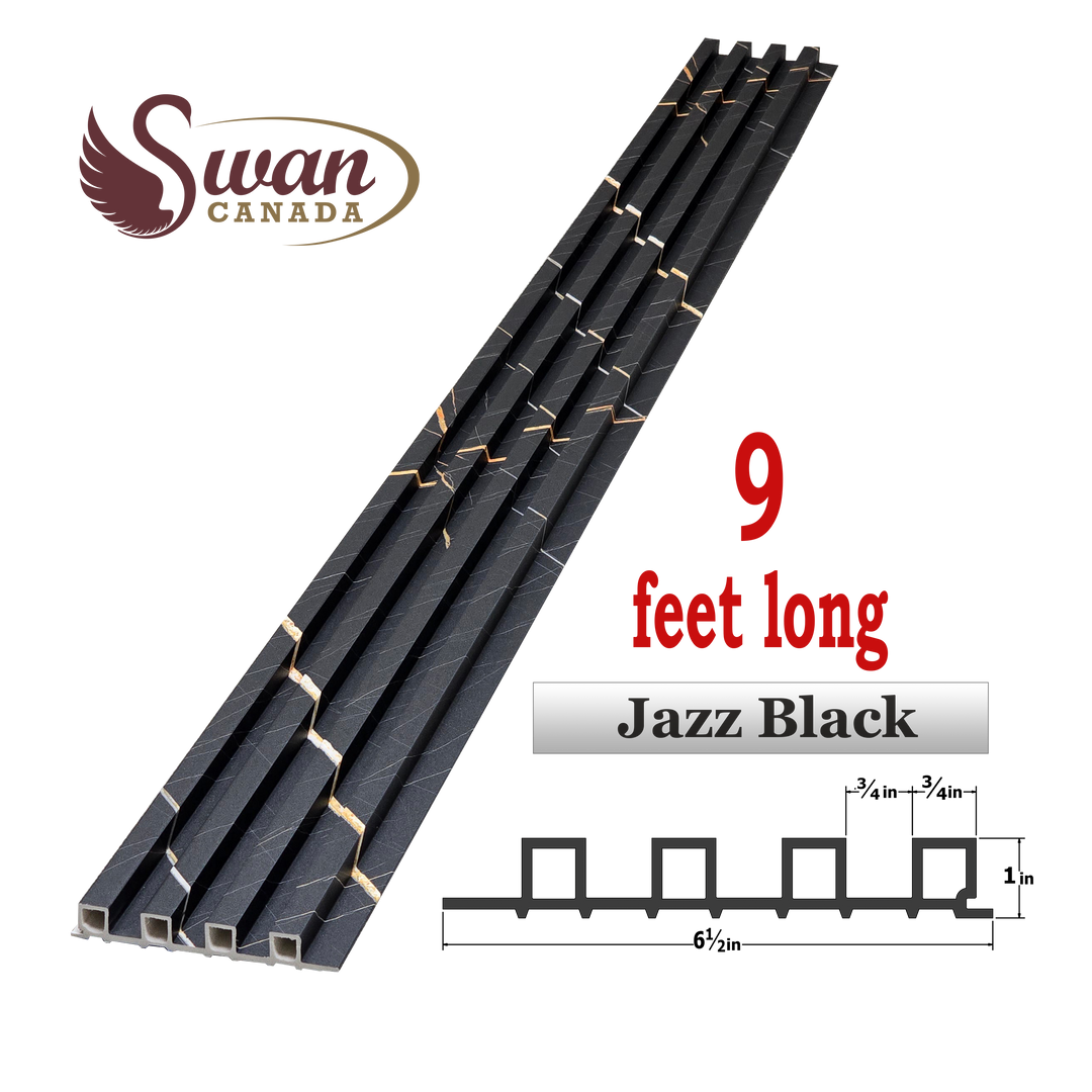 WPC Fluted Panels, Jazz Black, 10 Panels x 9 feet long.