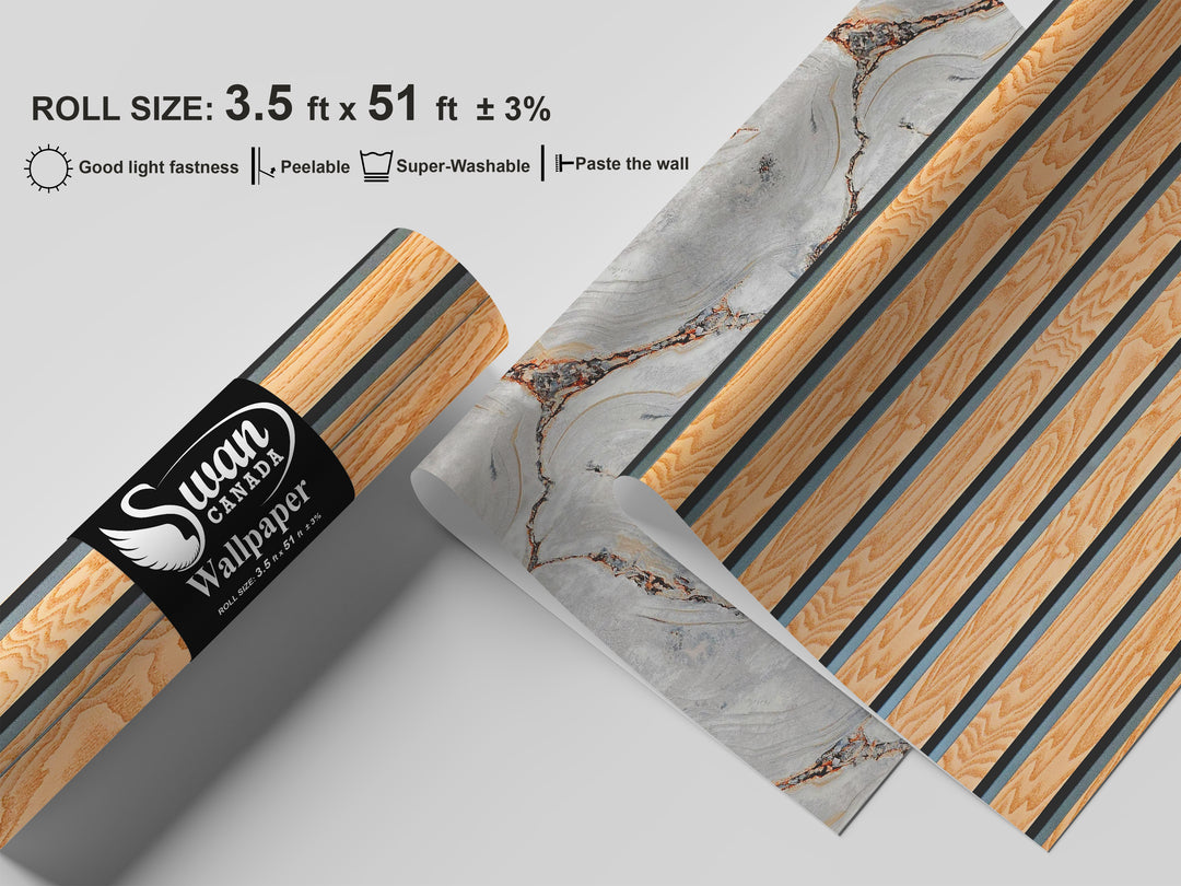 Papier peint Cygne, lattes en bois, 42 po x 610 po, 1 rouleau