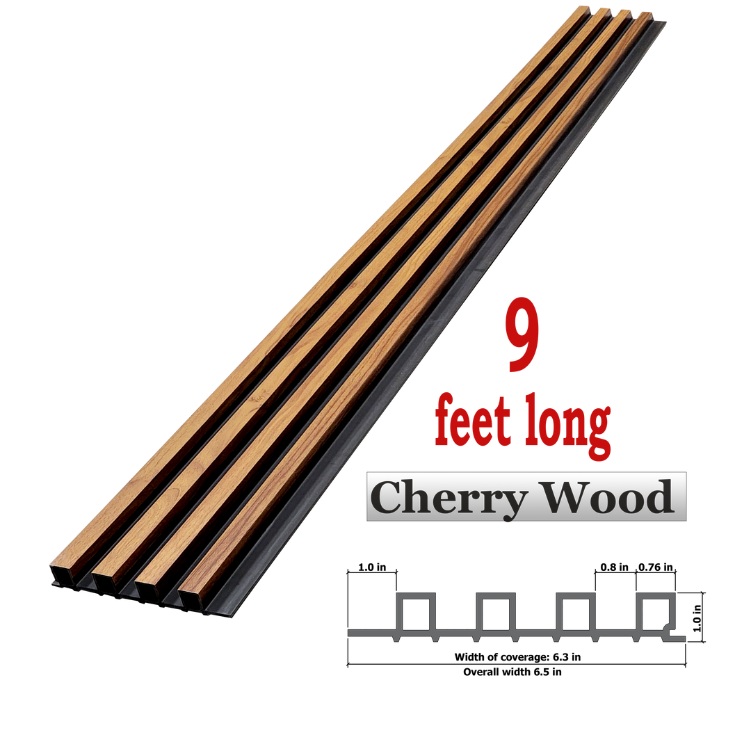 WPC Fluted Panels, Cherry Wood (B), 10 Panels x 9 feet long