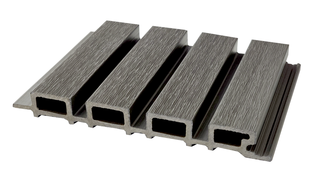 Panneaux muraux cannelés extérieurs en WPC, gris argenté, 5 panneaux/boîte