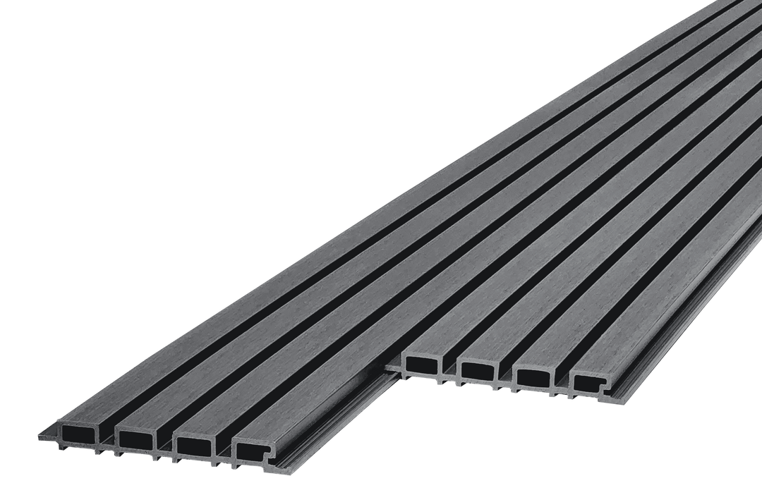 Panneaux muraux cannelés extérieurs en WPC, gris argenté, 5 panneaux/boîte