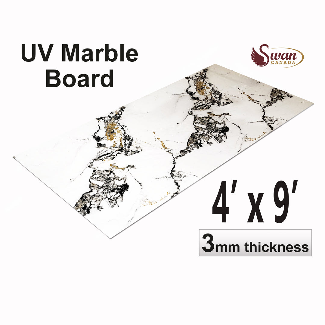 Feuilles de marbre UV, blanc clair de lune, 1 feuille, 4 x 9 pieds
