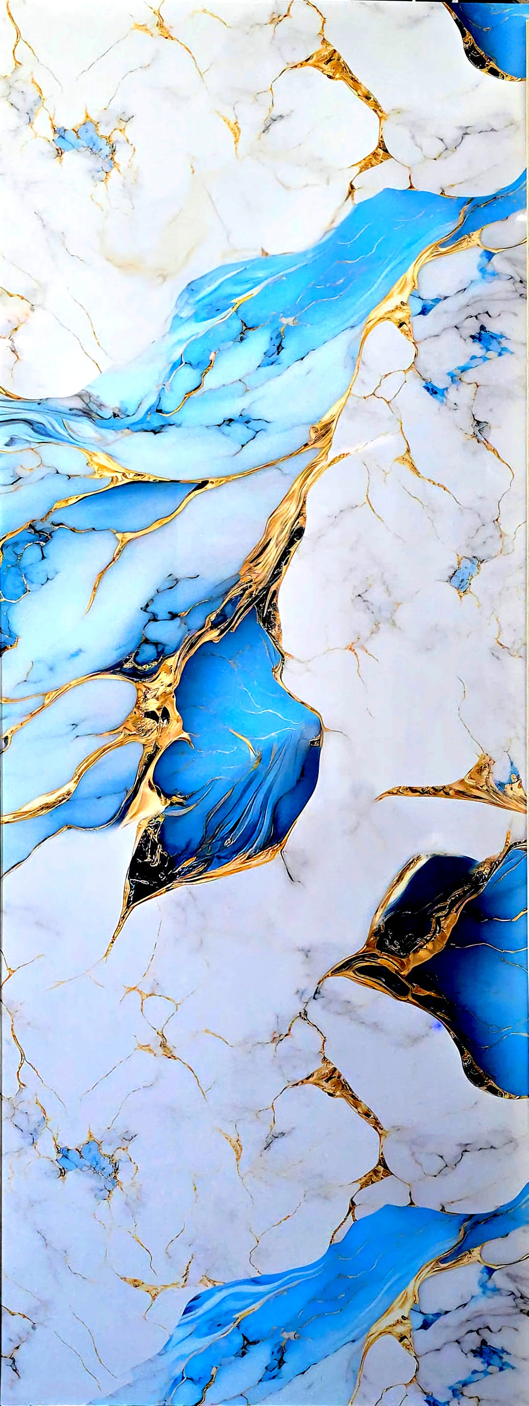 Feuilles de marbre UV, veinées de bleu océan, 1 feuille, 4 x 9 pieds