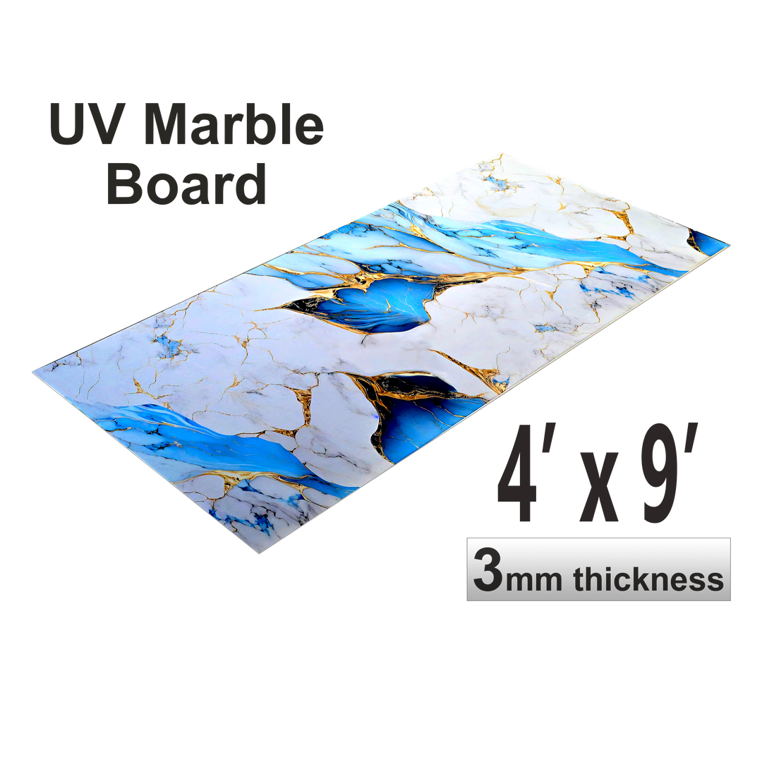 Feuilles de marbre UV, veinées de bleu océan, 1 feuille, 4 x 9 pieds