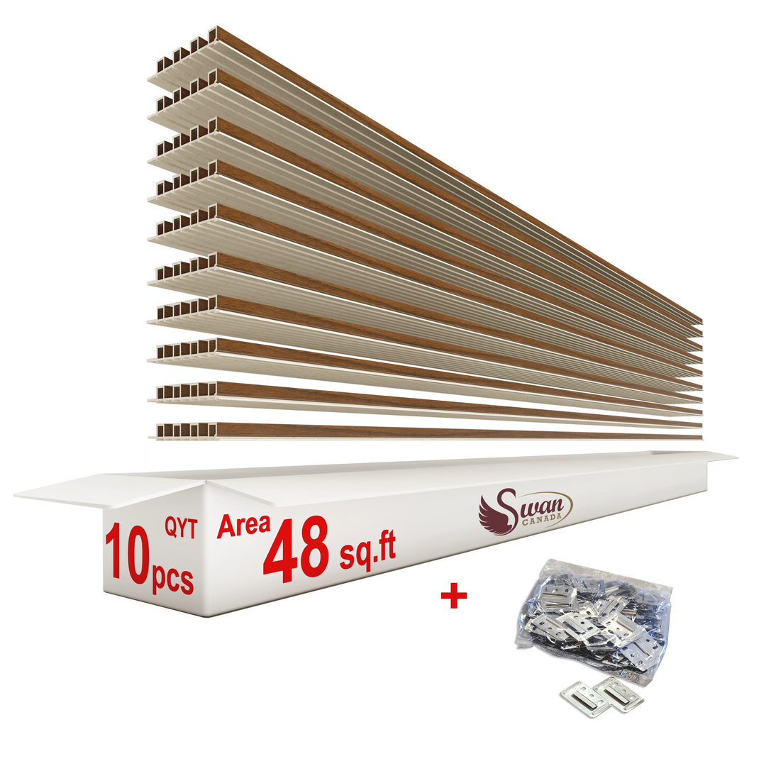 WPC Fluted Panels, Cherry Wood (B), 10 Panels x 9 feet long