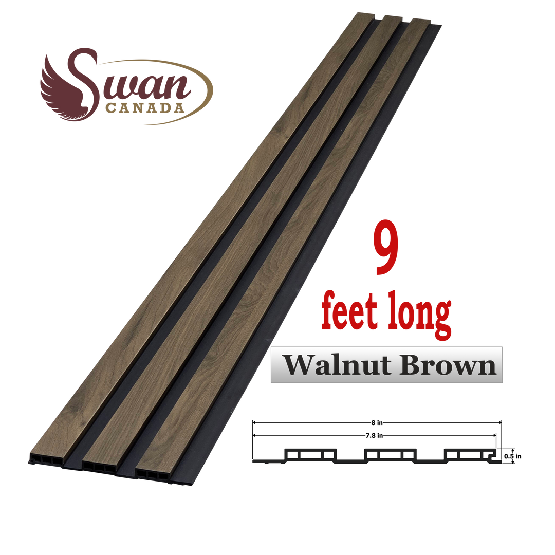 WPC Fluted Panels, Walnut Brown, 10 Panels x 9 feet long.