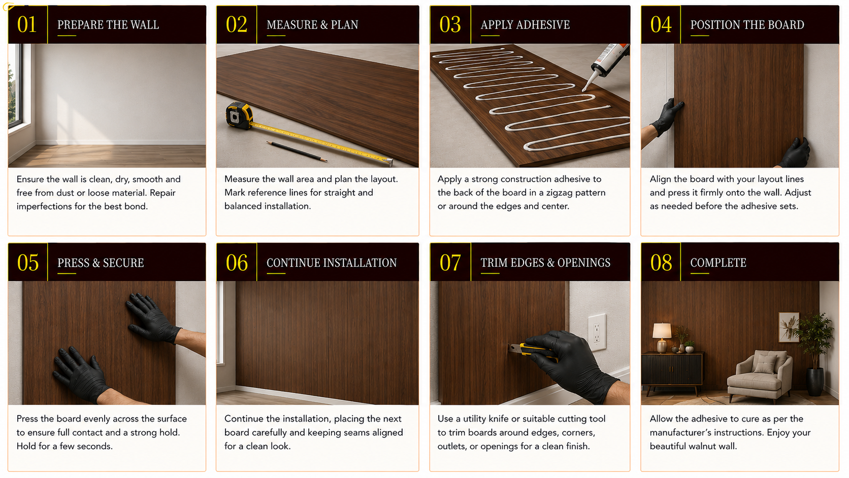 Chipboard installation steps