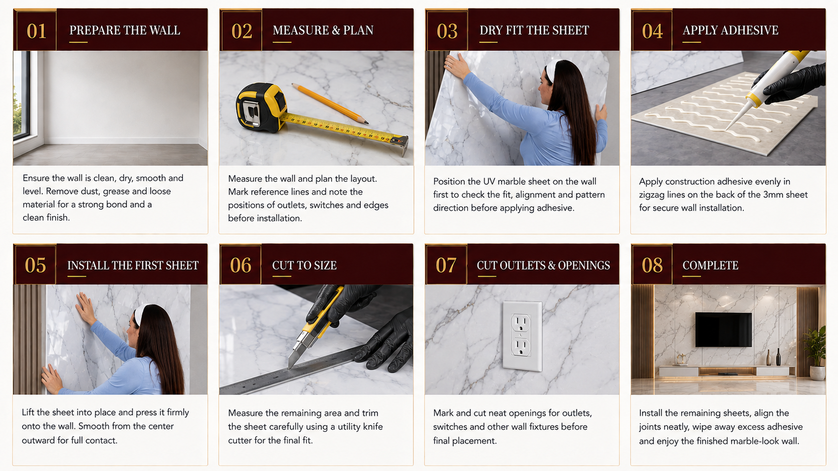 UV Marble Sheets installation steps