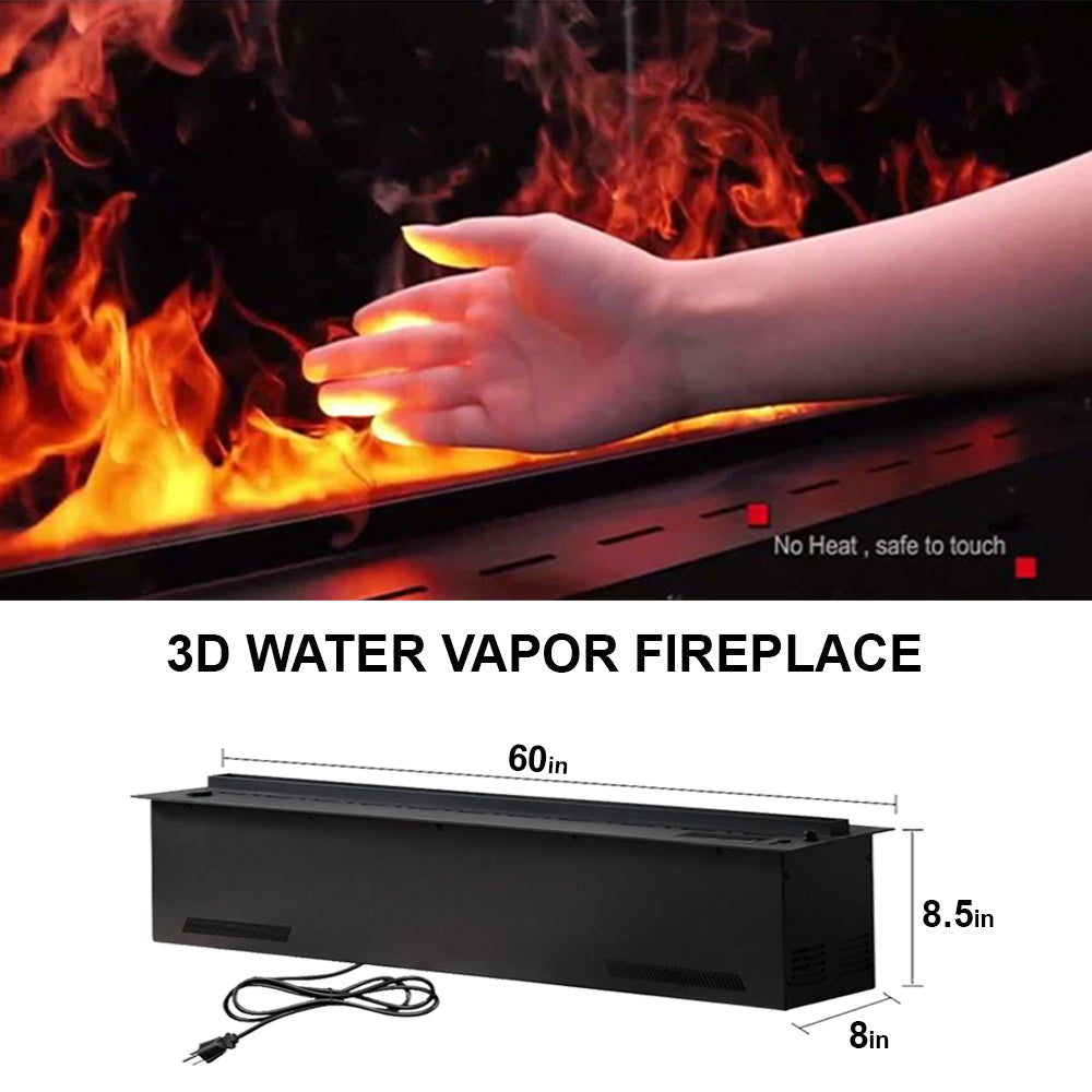 3D Water Vapor Fireplace, Smart Electric flame Fireplace, 60-In