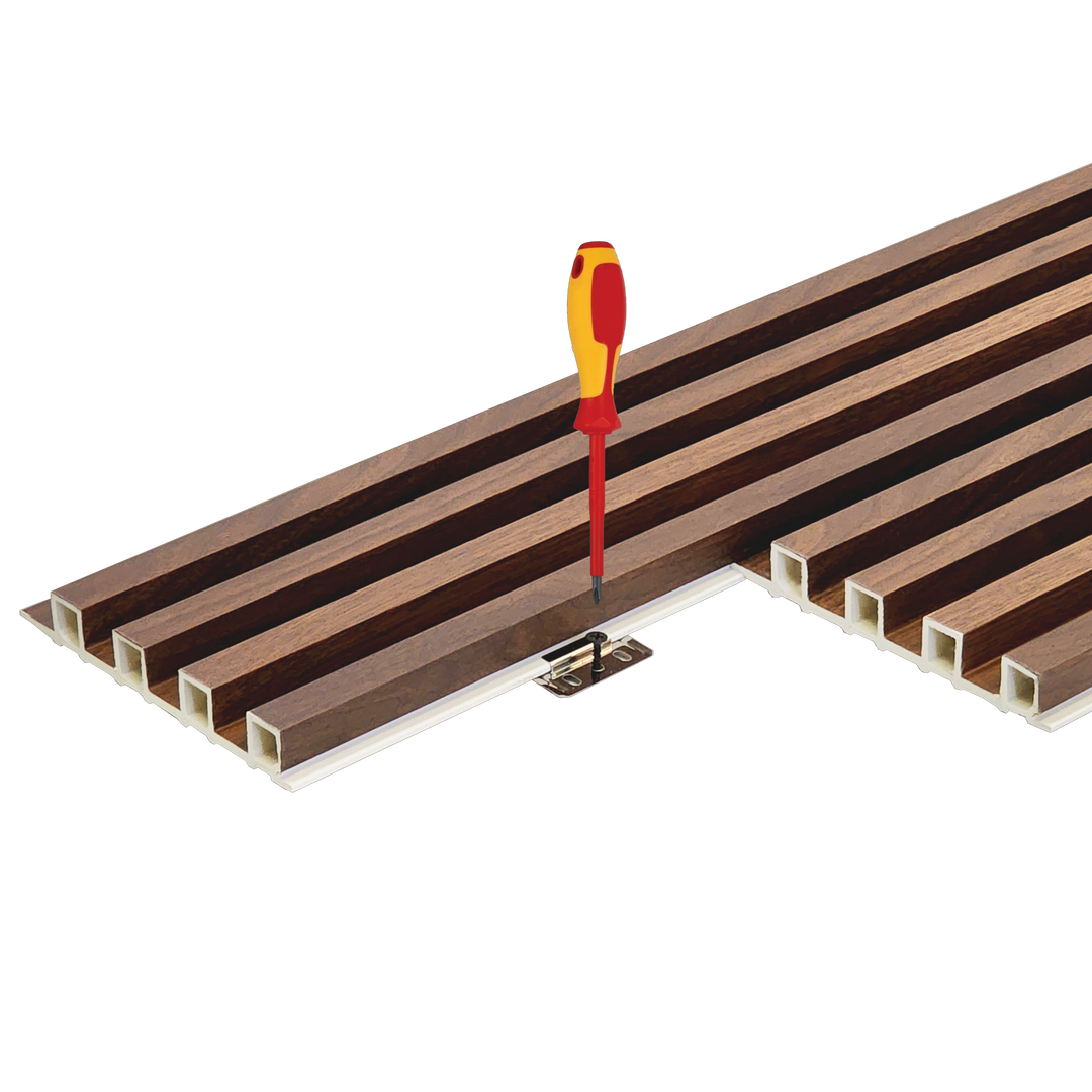 WPC Fluted Panels, Walnut Brown, 10 Panels x 9 feet long.
