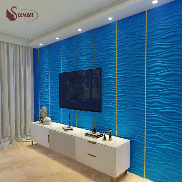 Elegant Waves 3D Wall panels, PVC, Marine Blue