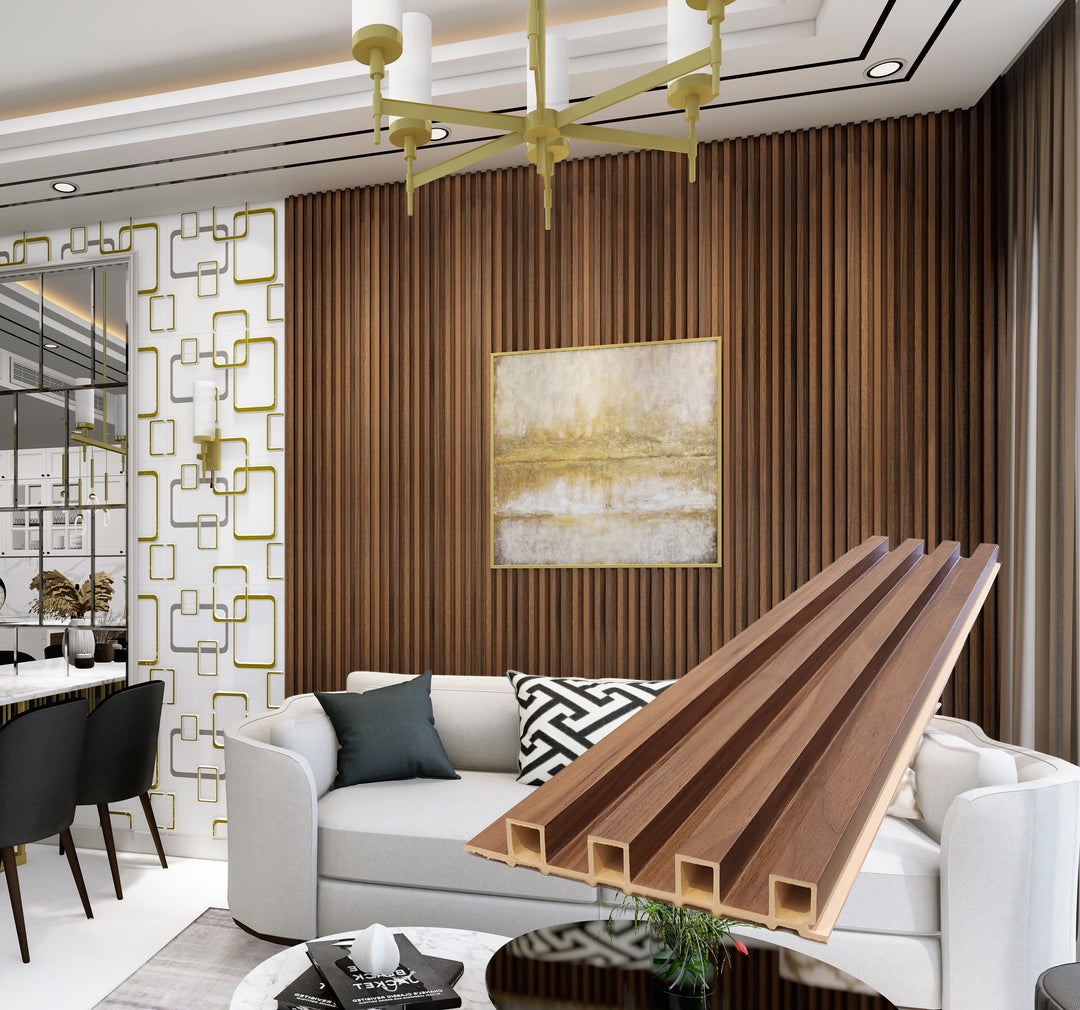 WPC Fluted Panels, Walnut Brown, 10 Panels x 9 feet long.