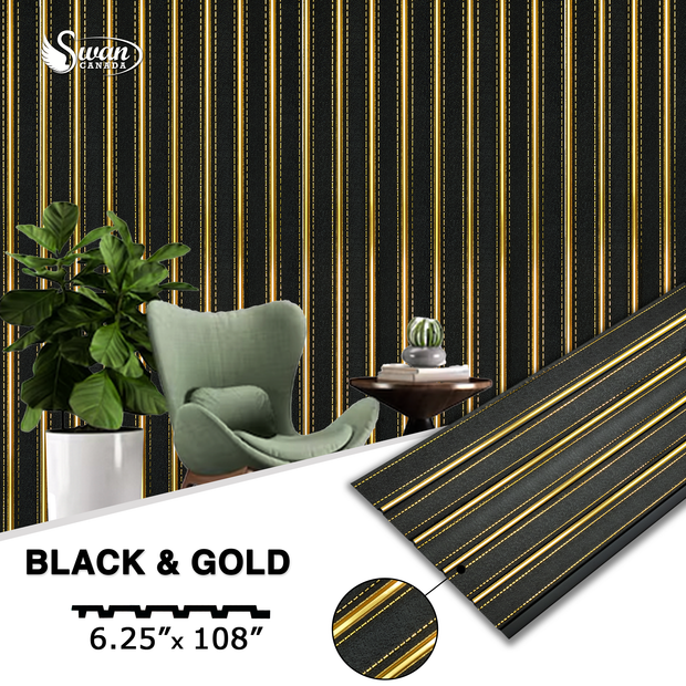 PS Fluted Panels, Black & Gold, 20 Panels x 9 feet long.