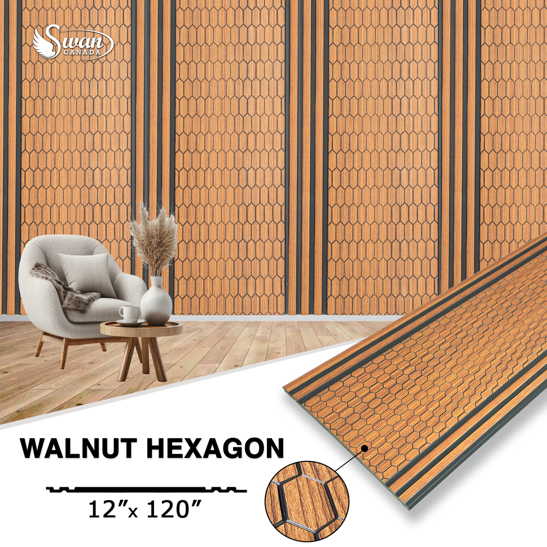 PS Fluted Panels, Walnut Hexagon, 10 Panels x 10 feet long.