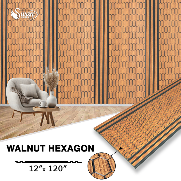PS Fluted Panels, Walnut Hexagon, 10 Panels x 10 feet long.