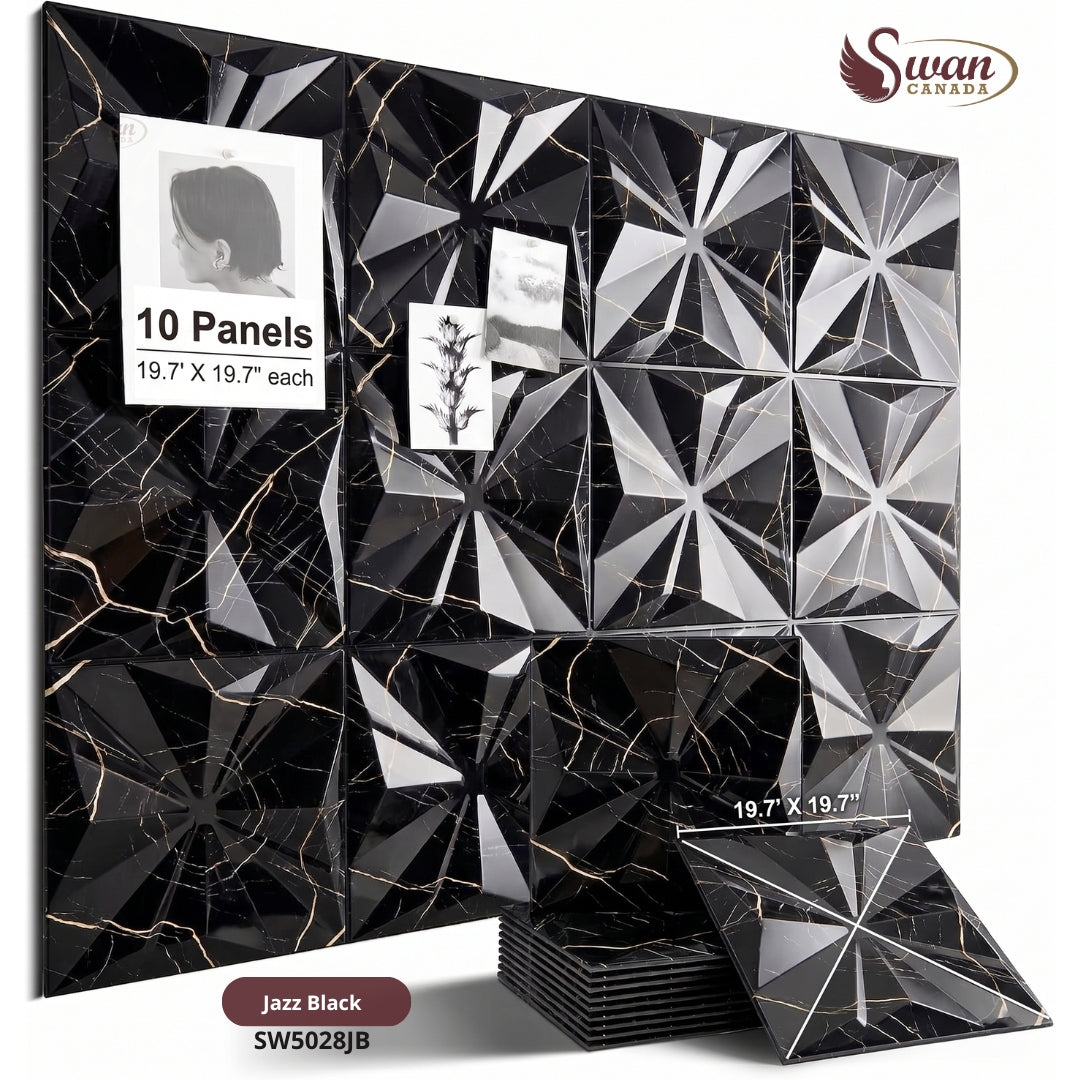 3D Wall Panels, Jazz Black, 19.7" x 19.7"